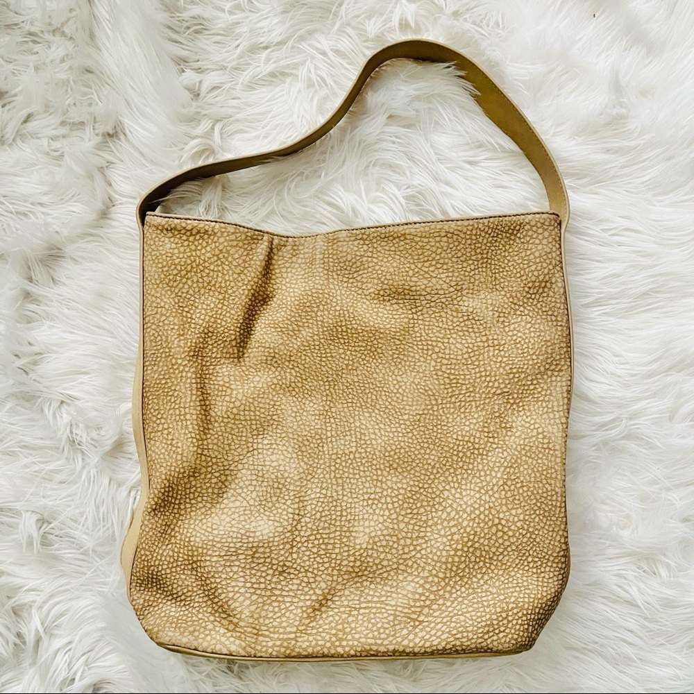 Poverty Flats Tan Pebbled Vegan Suede Leather Hobo Shoulder Bag
